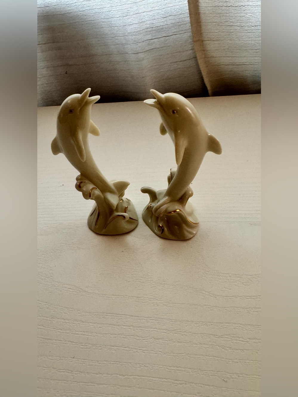 Lenox Cream and Gold Dolphin Figurine Pair
